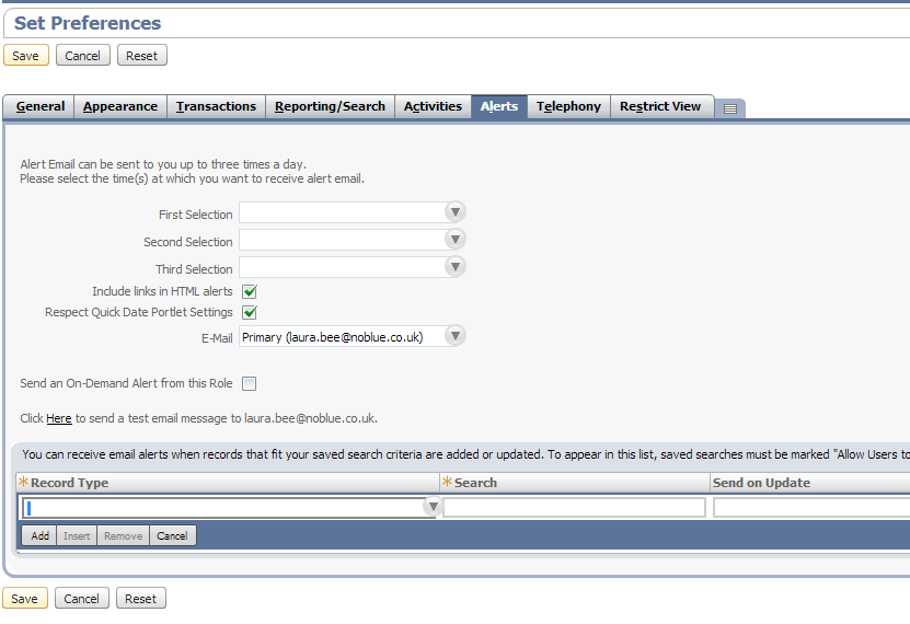 Setting up NetSuite alerts