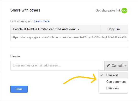Google Drive sharing settings