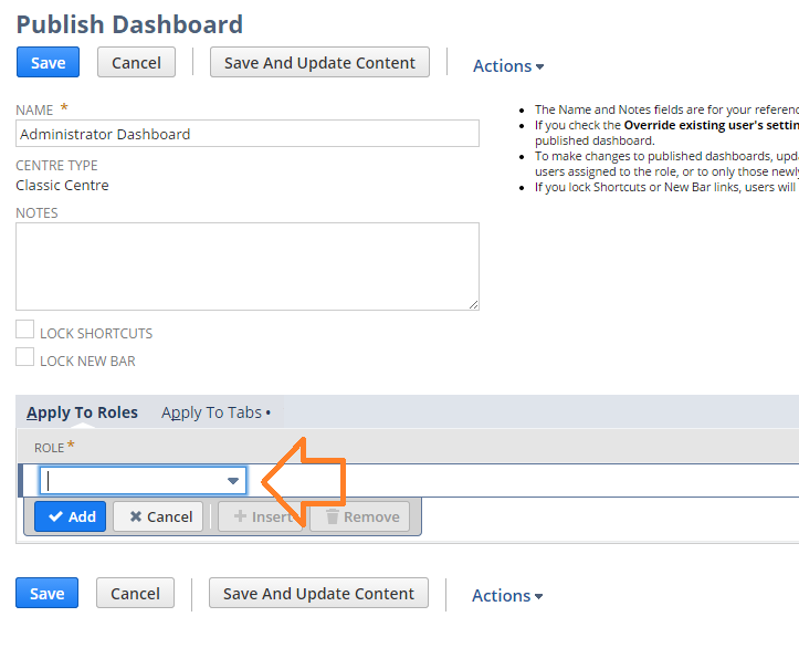 NetSuite tips - publish dashboard settings
