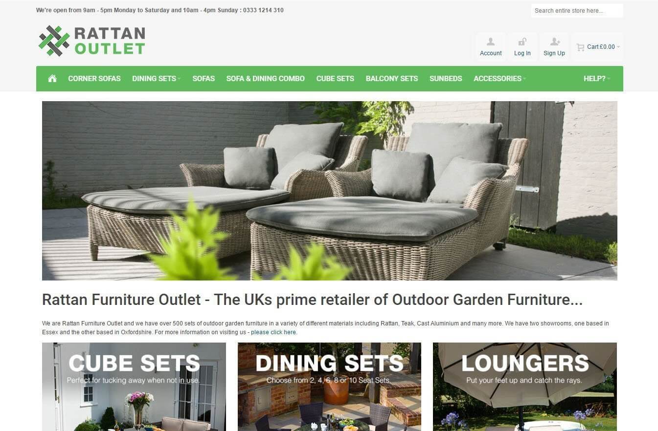 An image presenting the desktop version of Rattan Outlet website.