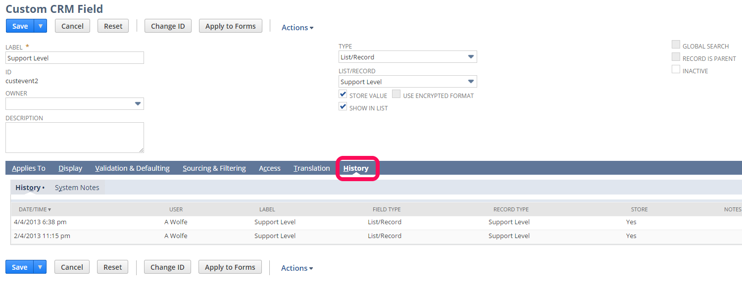 NetSuite tips - tracking changes to a custom field